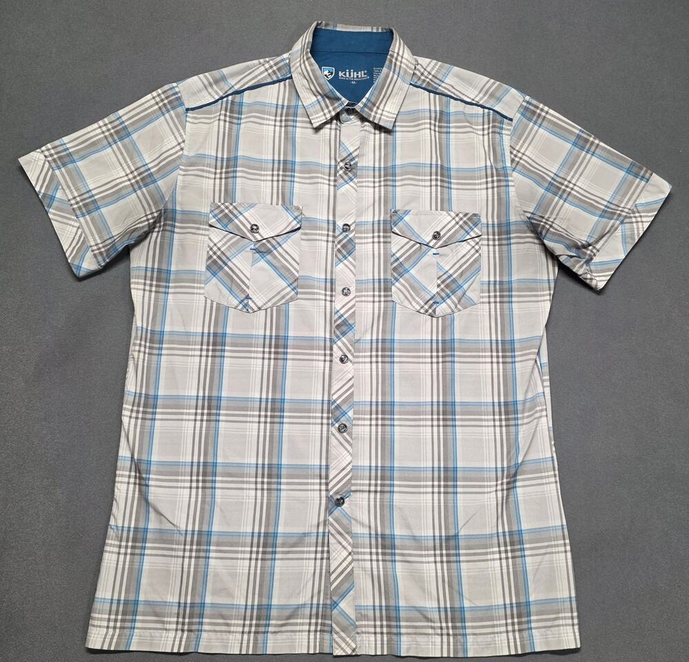 Kuhl Eluxur Pearl Snap Plaid Shirt Men’s  M Short Sleeve Outdoor Hiking Western
